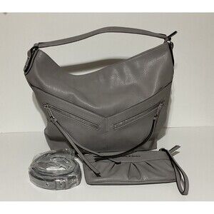 Juicy Couture Handbag Shoulderbag Gray PU Leather with Wristlet & Shoulder Strap